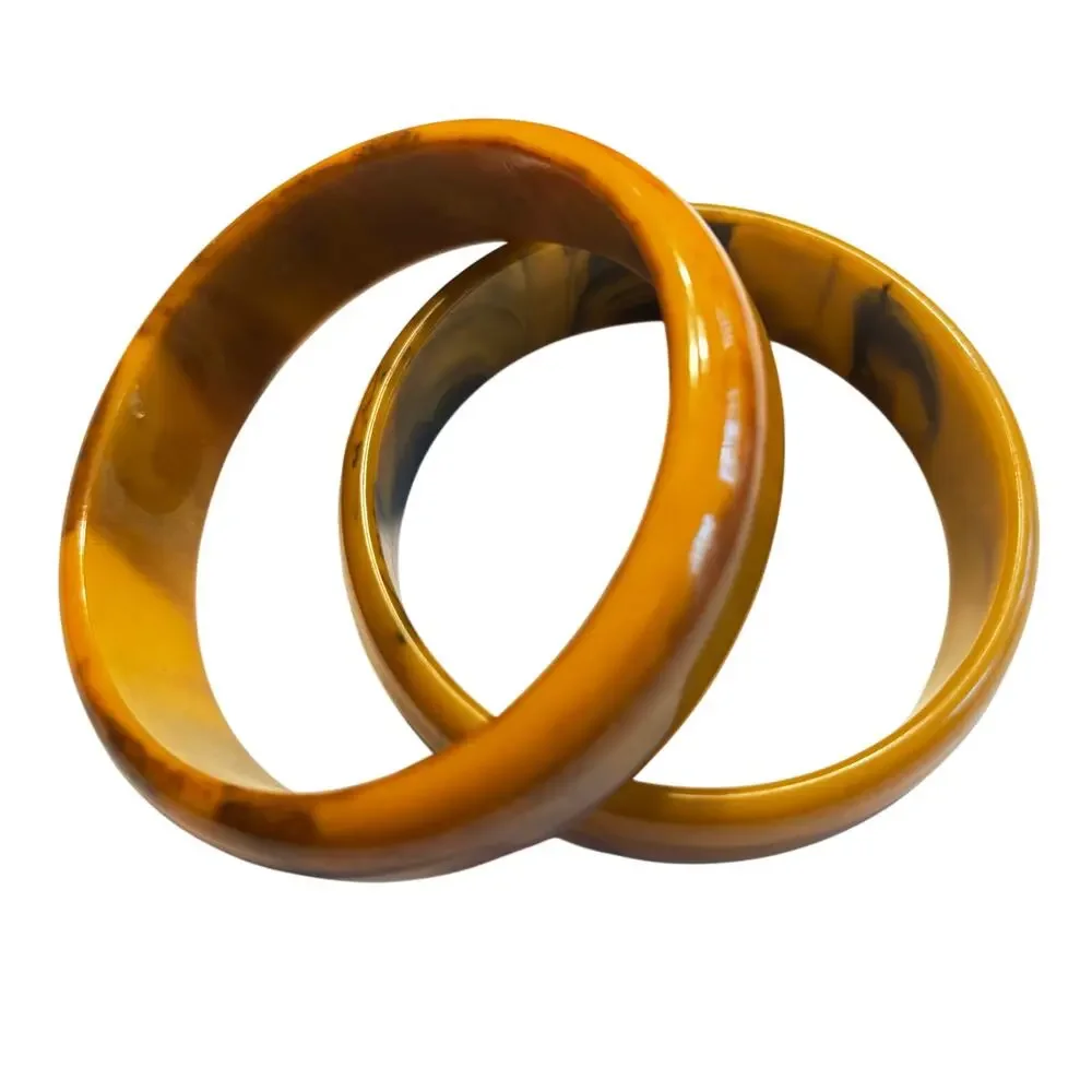 Chunky Vintage Bakelite bracelets (2) swirled caramel & chocolate wide width